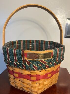 Longaberger Green and Red Holiday Basket with Wood Handle